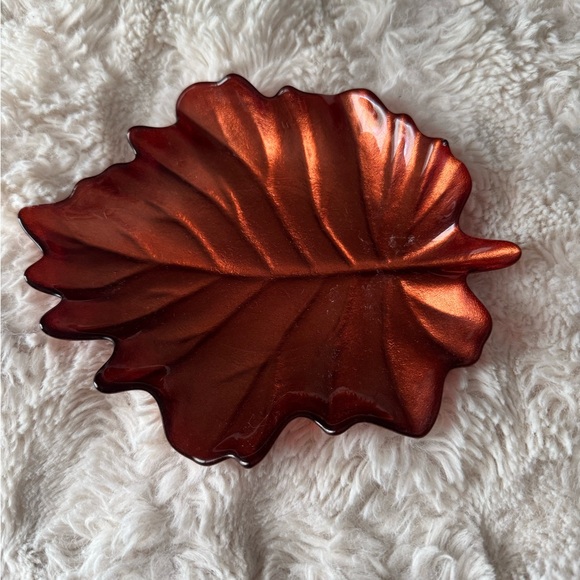 Burnt Red Leaf-Shaped Decorative Dish - Picture 1 of 4